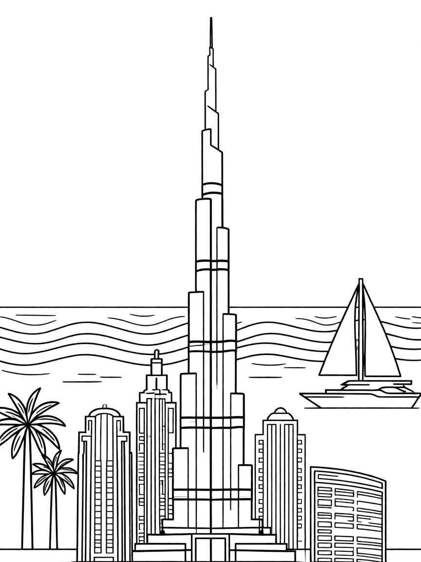 The Burj Khalifa with Dubai vertical city architecture, United Arab Emirates modern development, Persian Gulf views, and Middle Eastern luxury