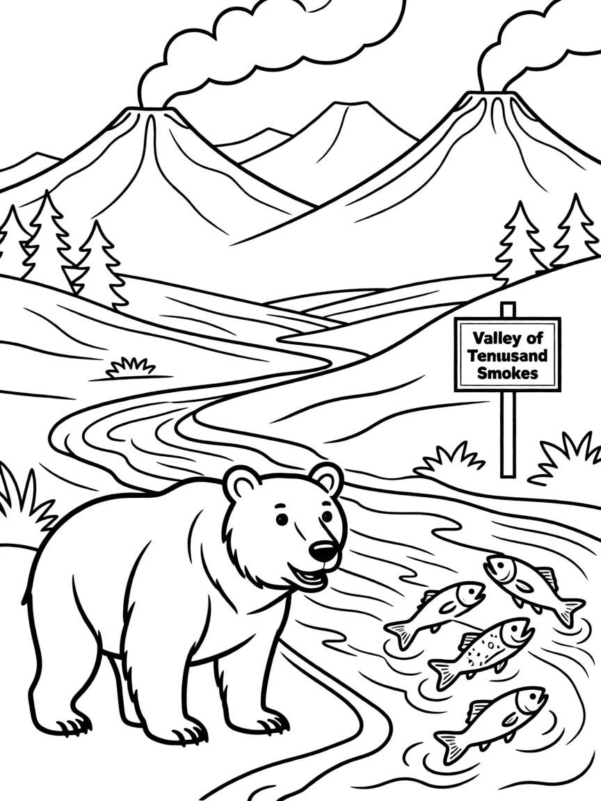 Katmai National Park with Alaskan brown bear concentrations, salmon spawning spectacles, Valley of Ten Thousand Smokes, and volcanic wilderness preservation