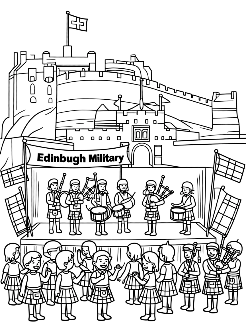 The Edinburgh Castle with Scottish royal fortress, Royal Mile termination, military tattoo performances, and Highland cultural celebrations