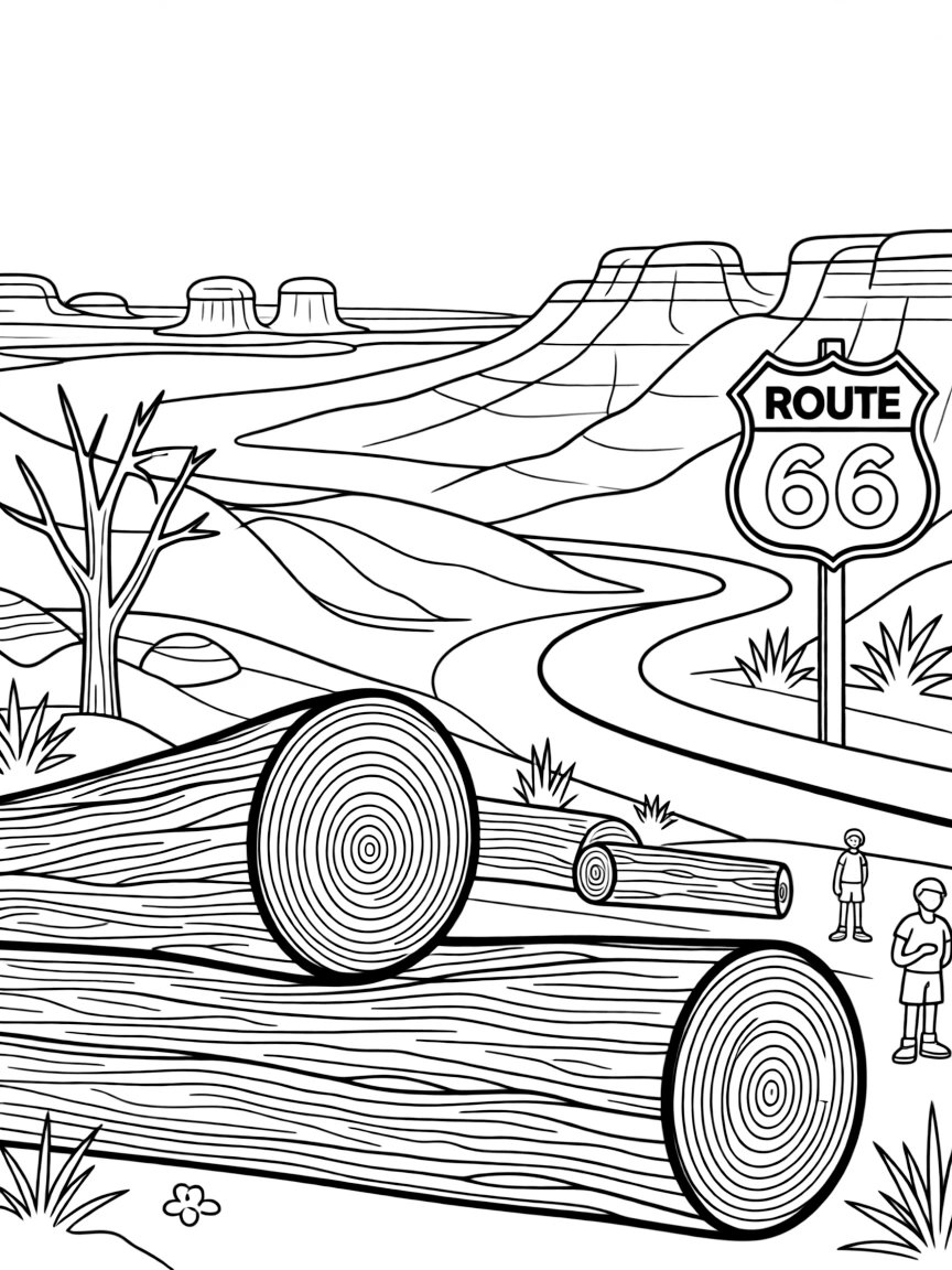Petrified Forest National Park with Arizona ancient forest fossilization, Painted Desert colorful badlands, Route 66 vintage Americana, and Triassic period geology