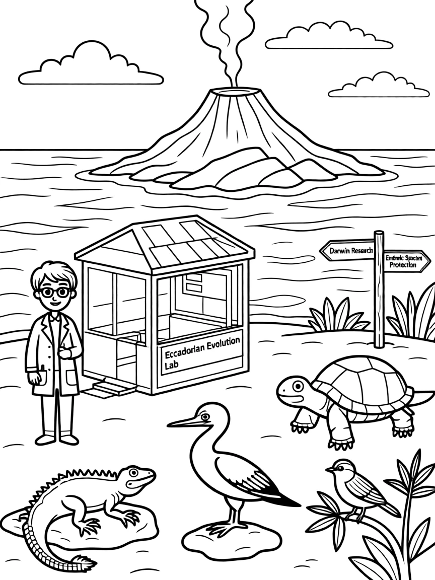 The Galapagos Islands with Ecuadorian evolution laboratory, Darwin research inspiration, endemic species protection, and Pacific Ocean volcanic island formation