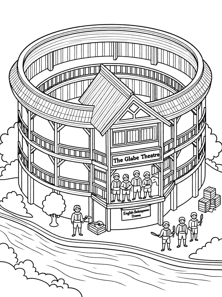 The Globe Theatre with English Shakespearean drama, Thames South Bank recreation, Elizabethan theatrical traditions, and Renaissance literary performance