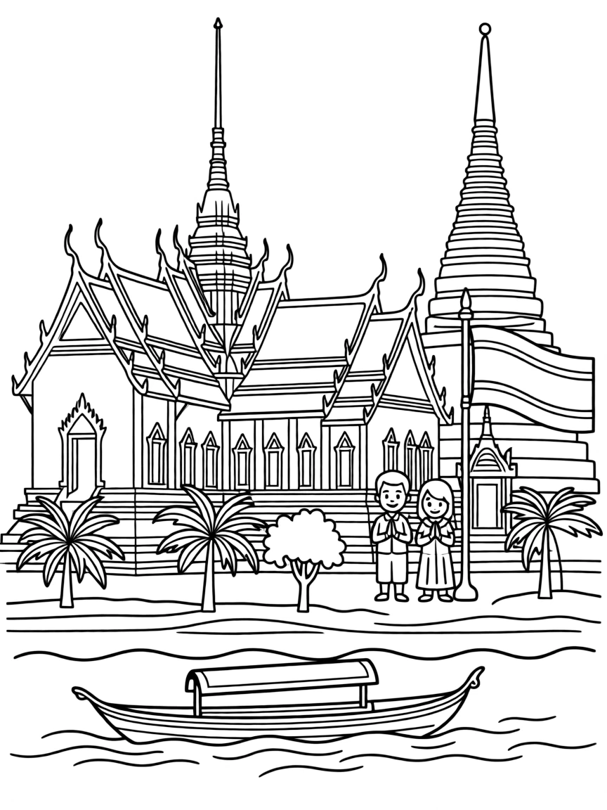 The Grand Palace Bangkok with Thai royal residence, Wat Phra Kaew temple integration, Chao Phraya River ceremonial access, and Southeast Asian monarchical traditions