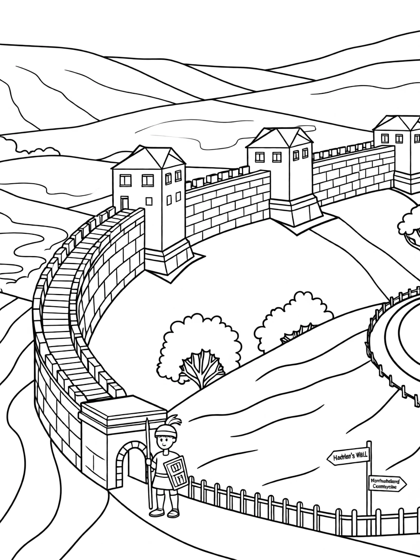 The Hadrian's Wall with English Roman frontier fortification, Northumberland countryside preservation, ancient military engineering, and British-Scottish border history