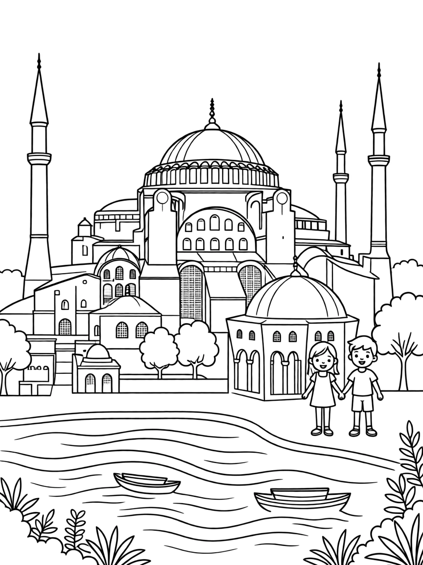 The Hagia Sophia Istanbul with Byzantine-Ottoman architectural fusion, Christian-Islamic religious transitions, Bosphorus Strait cultural bridge, and Turkish heritage preservation