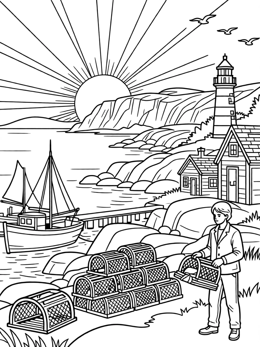 Acadia National Park with Maine Atlantic coastline granite, Cadillac Mountain first sunrise, Bar Harbor lobster industry, and New England maritime traditions