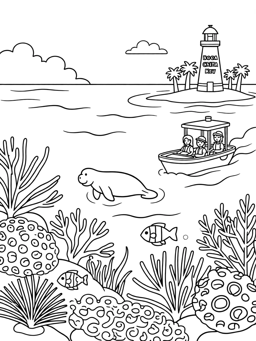 Biscayne National Park with Florida coral reef ecosystem, manatee critical habitat, Boca Chita Key recreational boating, and subtropical marine sanctuary