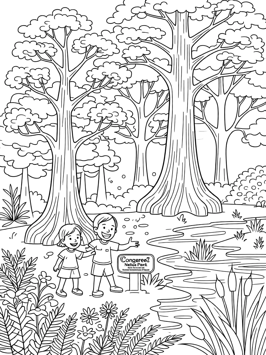 Congaree National Park with South Carolina old-growth bottomland forest, champion tree record holders, firefly mating synchronization, and Atlantic Coastal Plain biodiversity