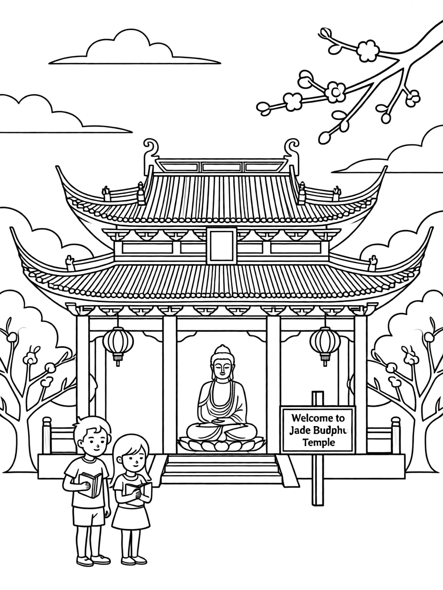 The Jade Buddha Temple with Chinese Buddhist Shanghai urban sanctuary, Ming-Qing dynasty religious architecture, jade statue pilgrimage destination, and modern China spiritual continuity