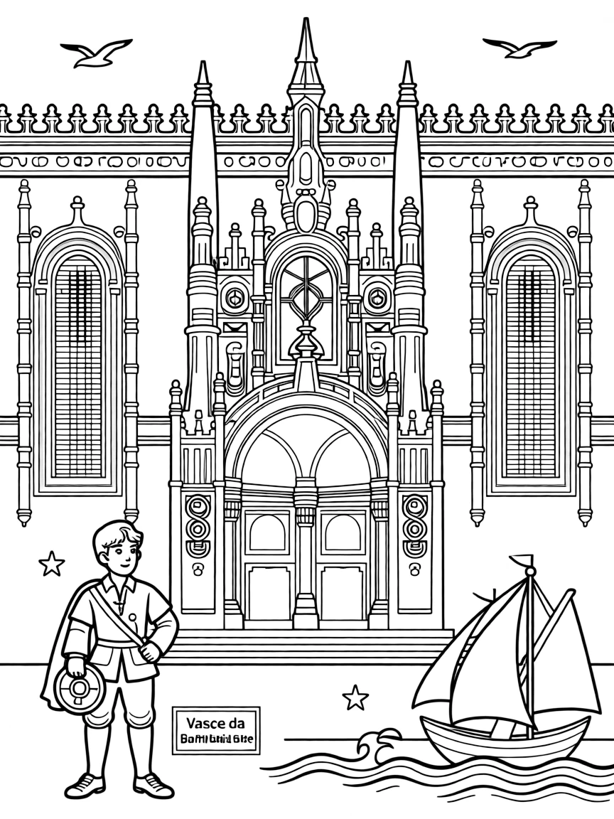 The Jerónimos Monastery with Portuguese Manueline architecture, Lisbon Age of Exploration commemoration, Vasco da Gama burial site, and maritime discovery celebration