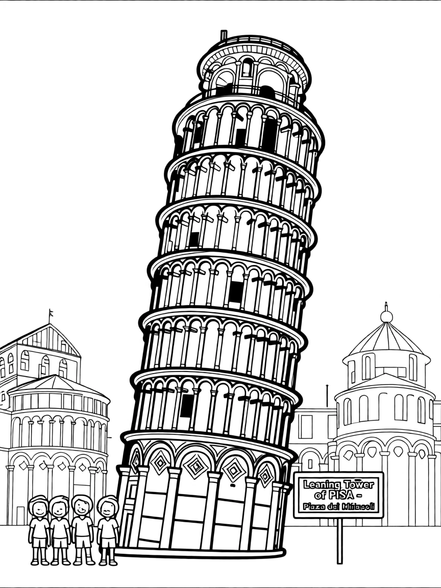 The Leaning Tower of Pisa with Italian architectural accident fame, Piazza dei Miracoli ensemble, Tuscan marble construction, and medieval engineering miscalculation