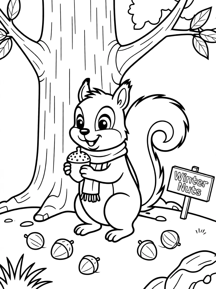 A happy squirrel collecting nuts for winter.