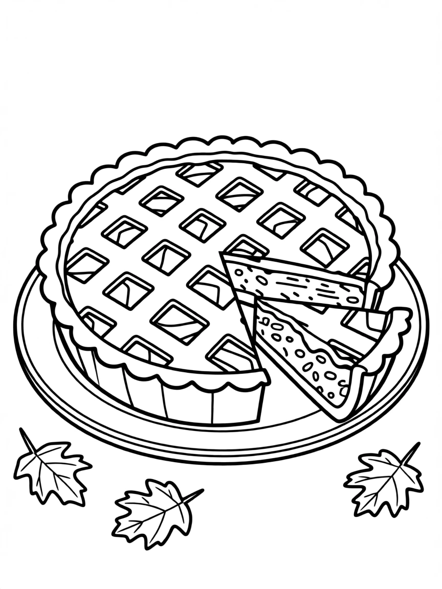 A detailed drawing of a Thanksgiving pie, ready to be sliced.