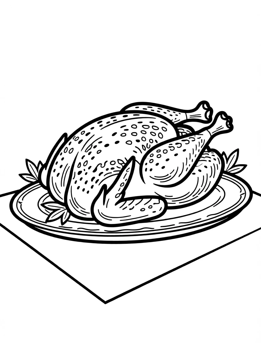 A detailed drawing of a roasted turkey on a platter.
