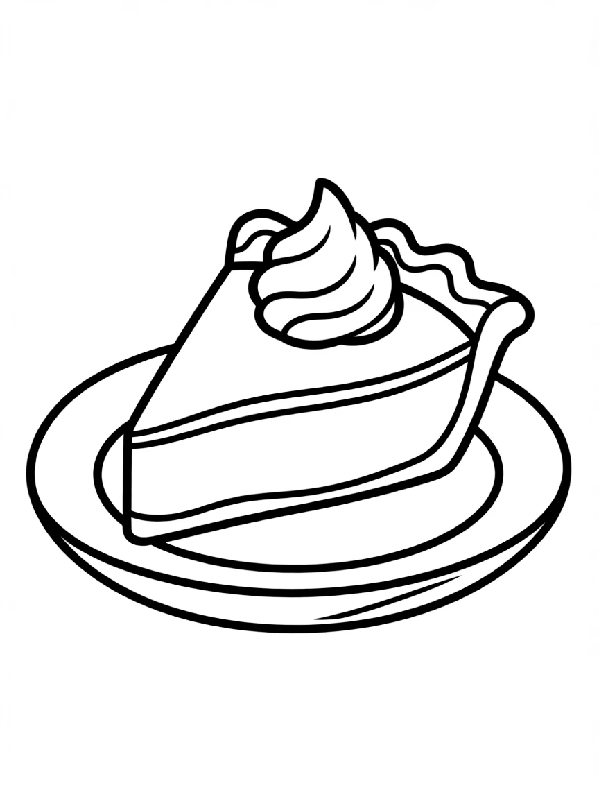 A detailed drawing of a slice of pumpkin pie with whipped cream.