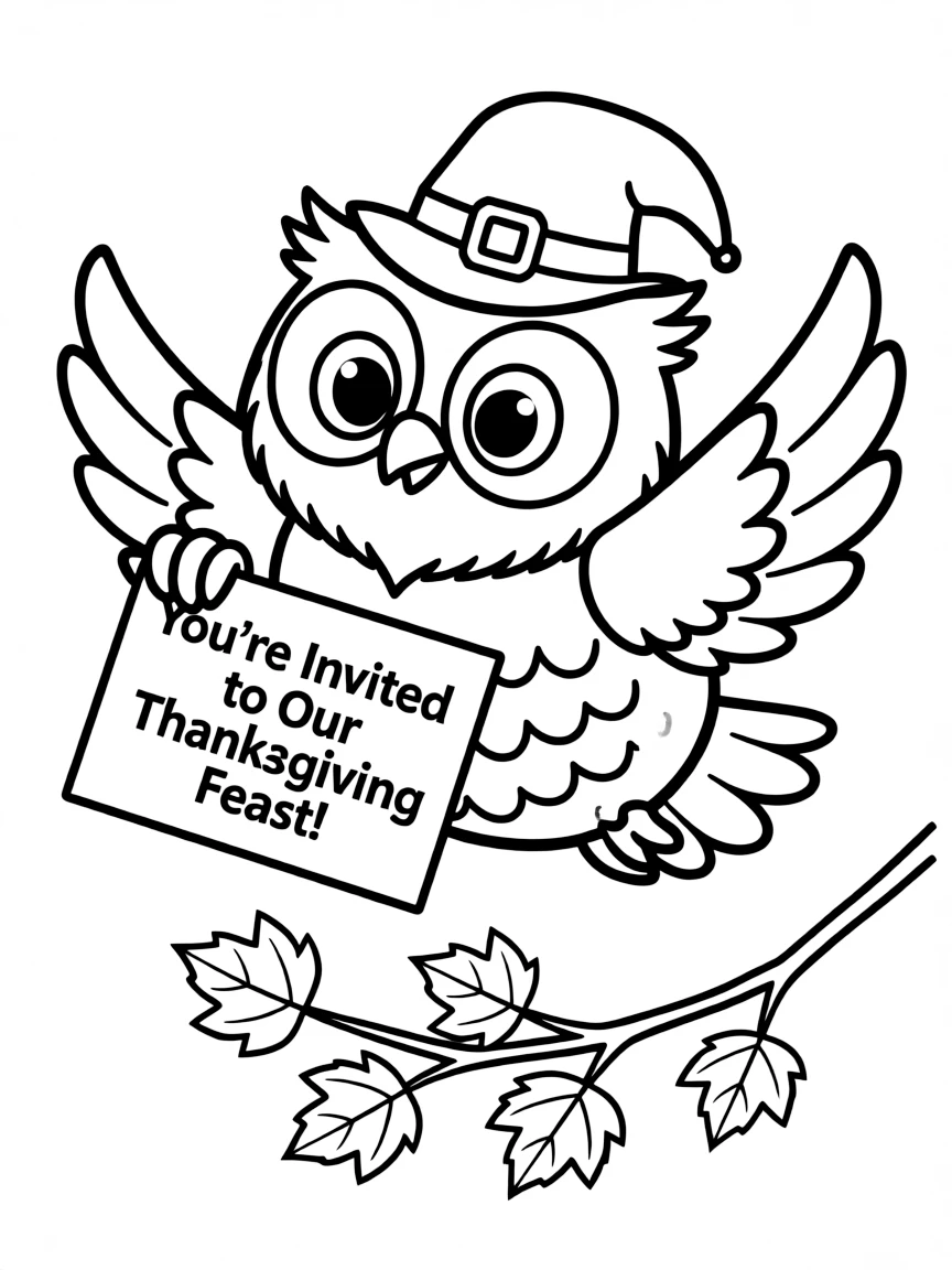 A cute little owl delivering a Thanksgiving invitation.