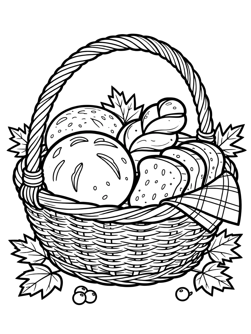 A detailed drawing of a Thanksgiving bread basket.