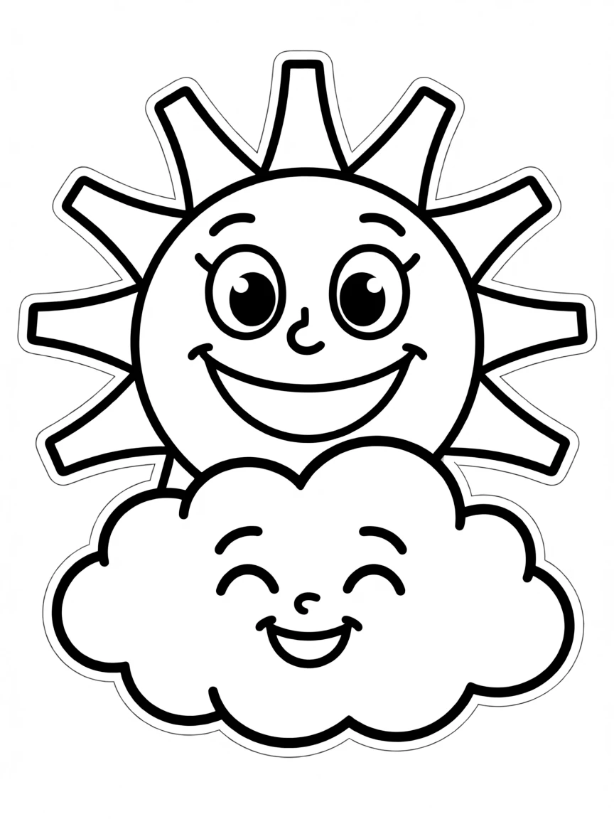 A smiling sun playing peek-a-boo with a cloud.
