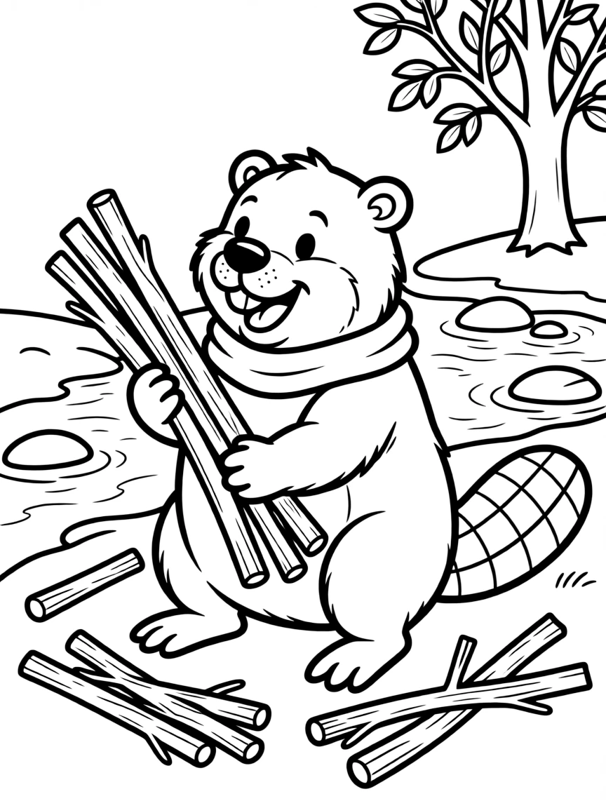 A busy beaver gathering sticks for winter.