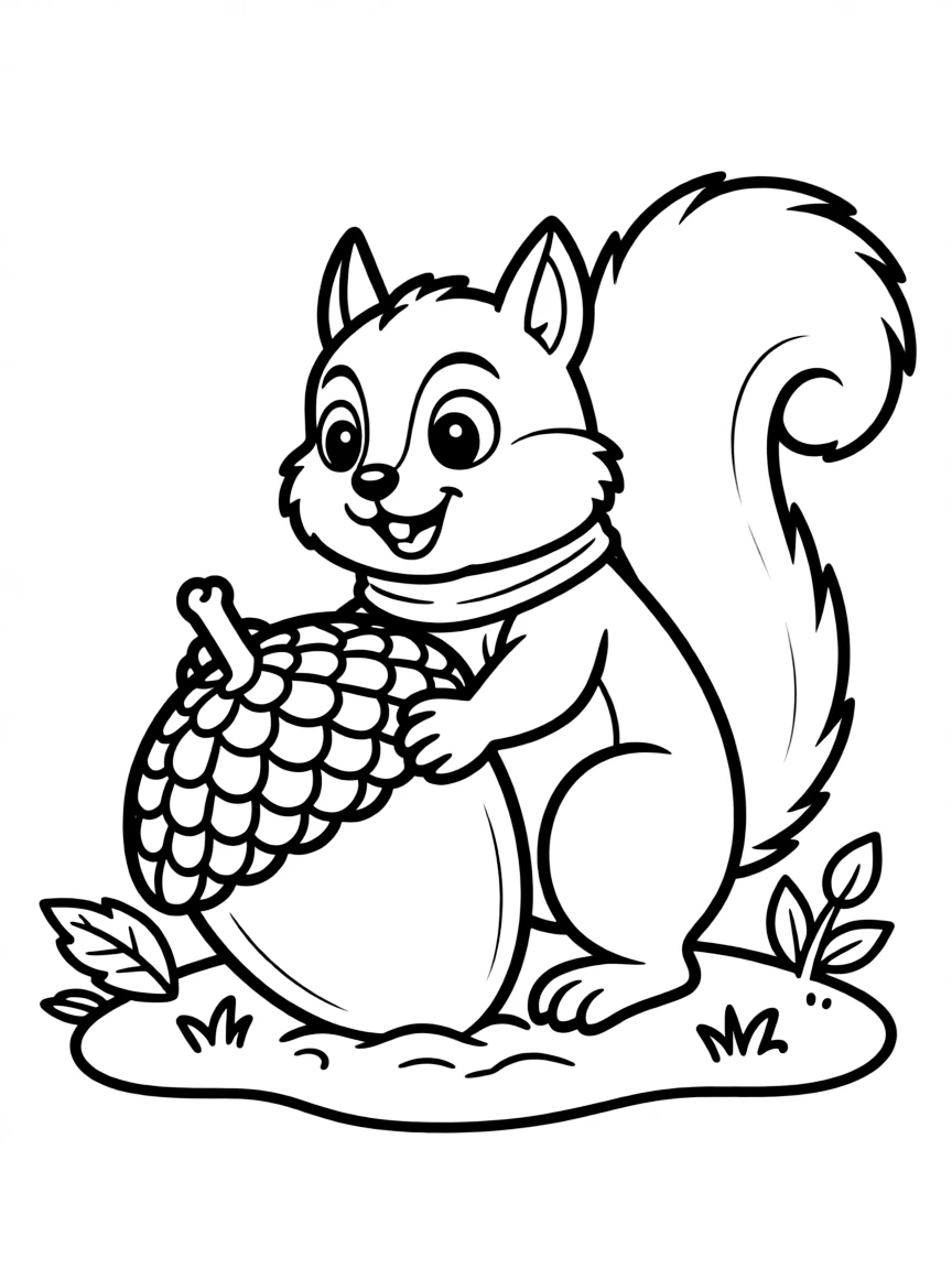 A happy squirrel burying a giant acorn.
