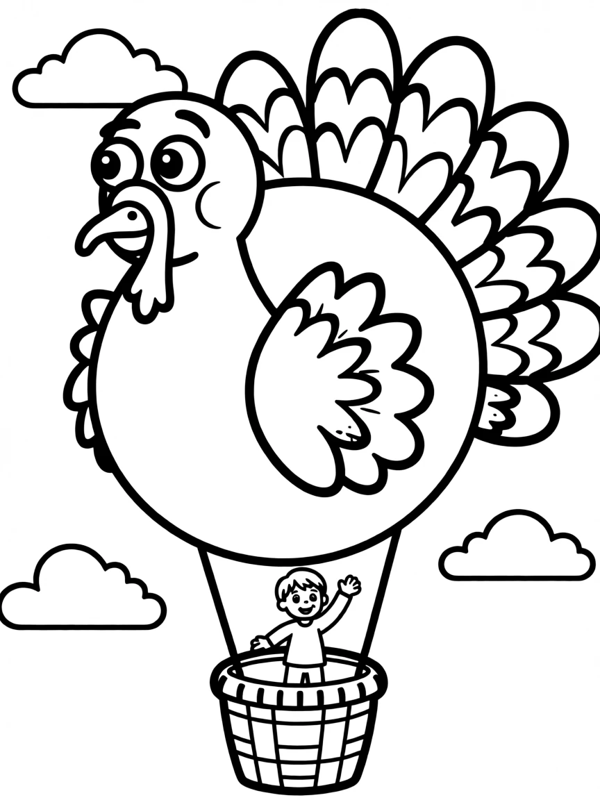 A Thanksgiving-themed hot air balloon shaped like a turkey.