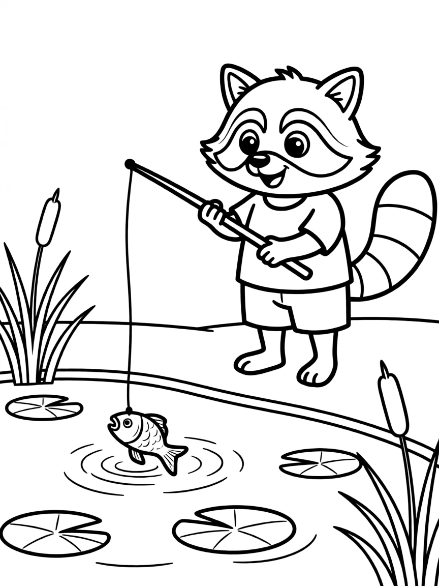 A playful raccoon fishing in a pond.