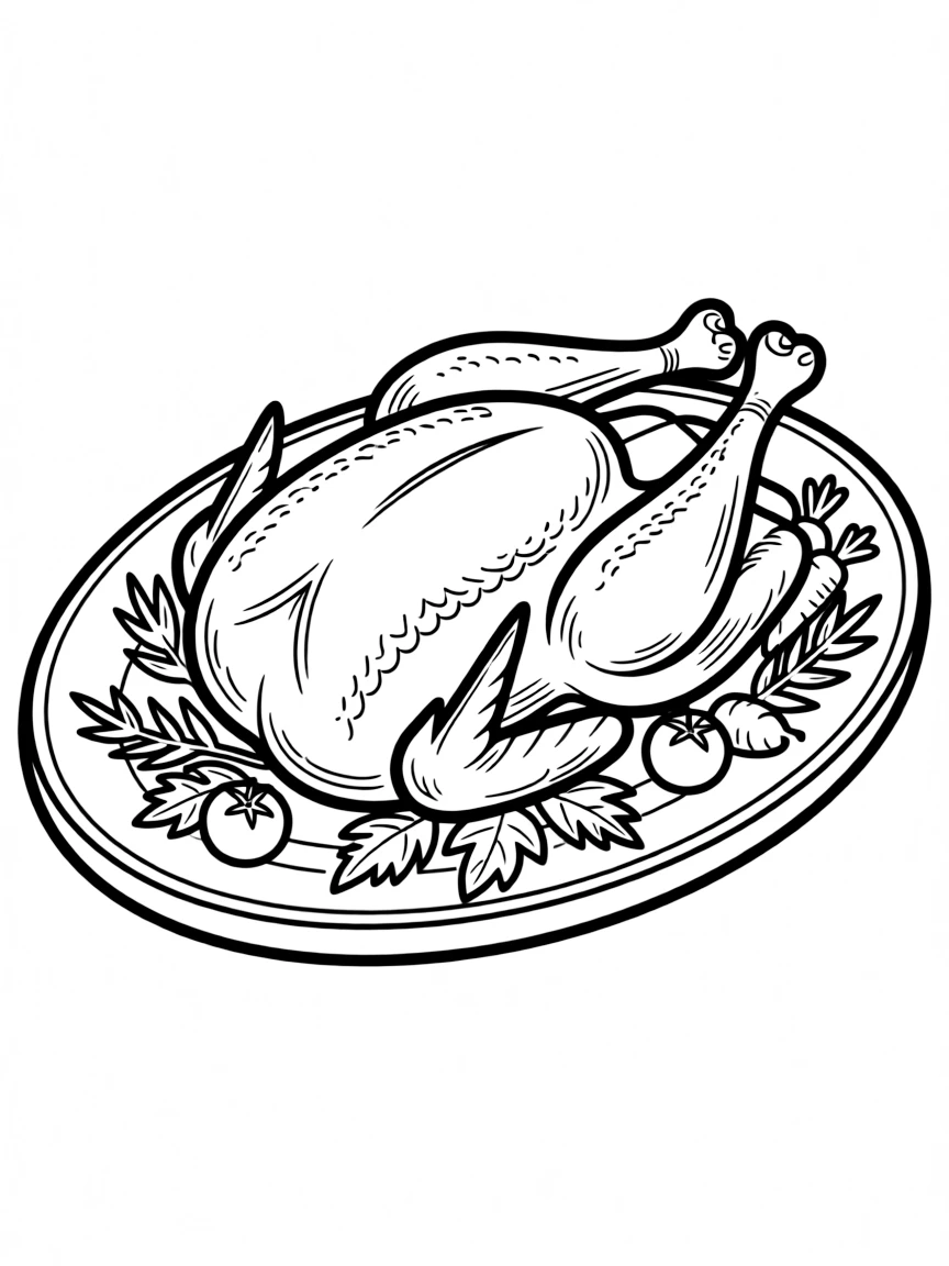 A detailed drawing of a whole roasted turkey, garnished.