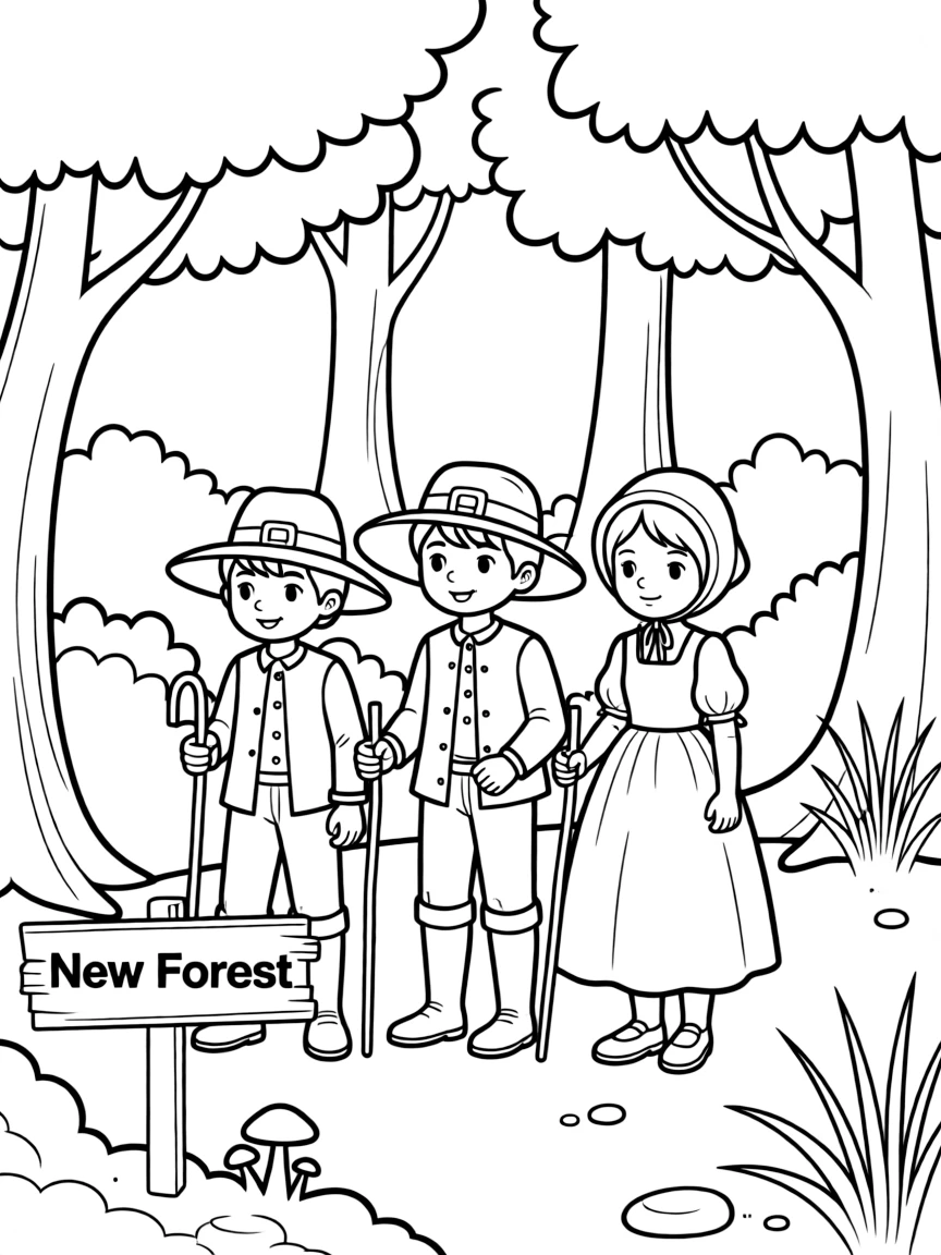 A group of pilgrims exploring a new forest.