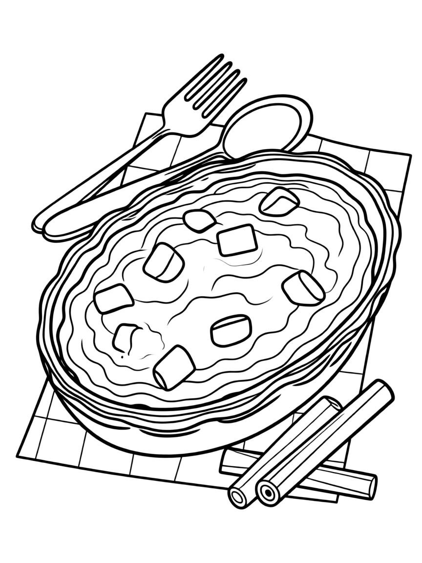 A detailed drawing of a Thanksgiving sweet potato casserole.