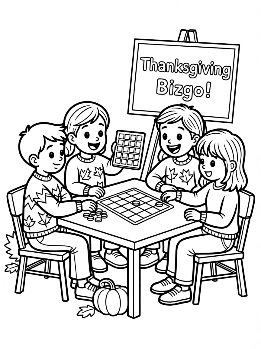 A group of children playing "Thanksgiving bingo."