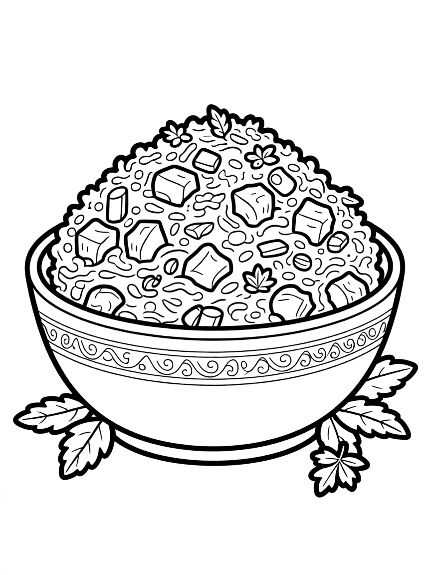 A detailed drawing of a Thanksgiving stuffing bowl.