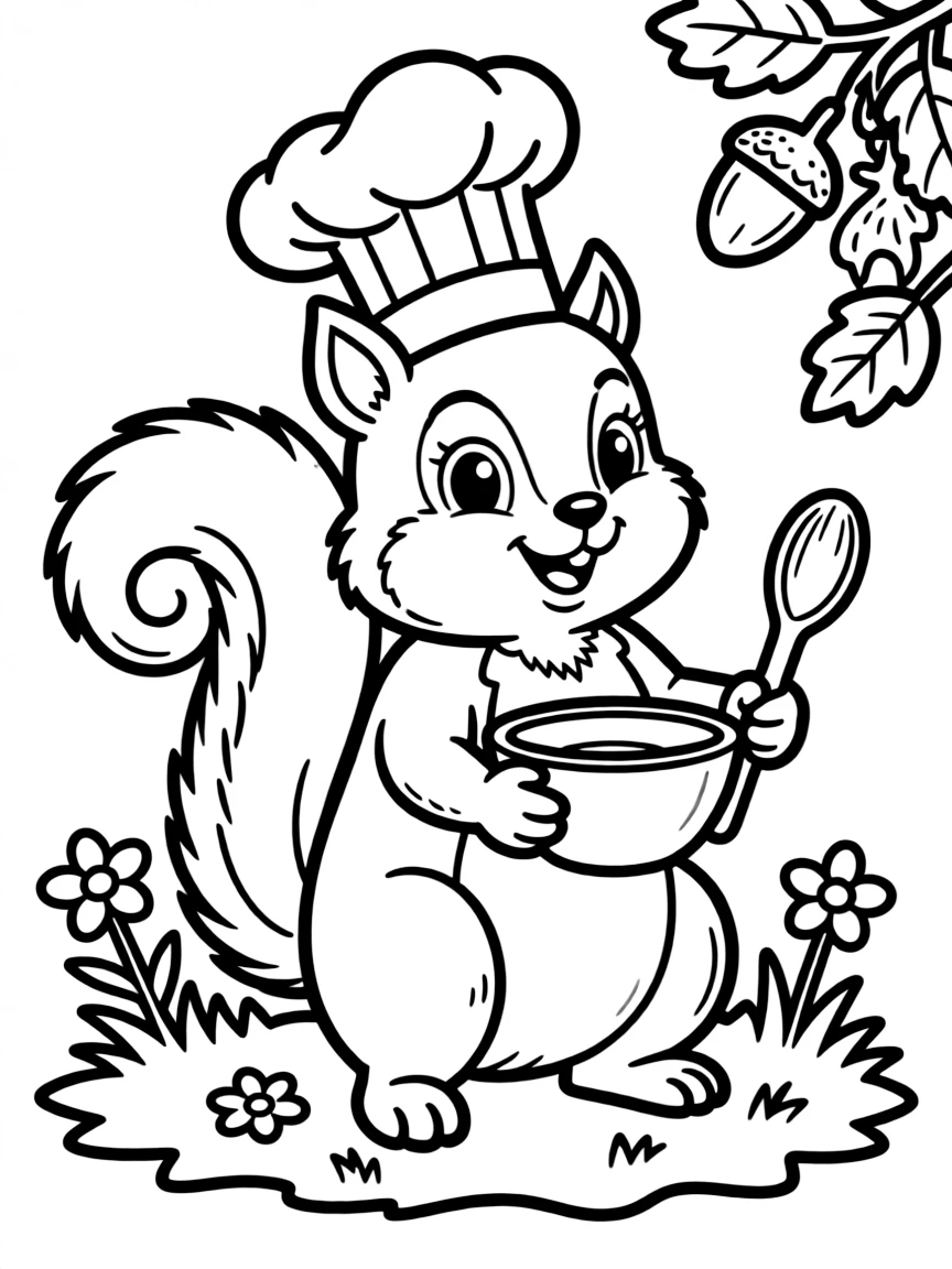 A friendly squirrel wearing a tiny chef's hat.