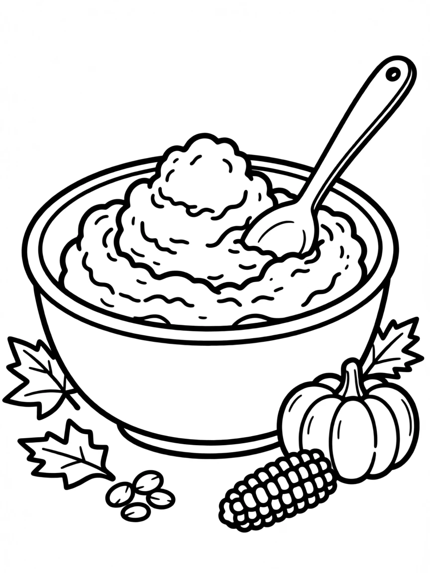 A detailed drawing of a Thanksgiving mashed potato bowl.