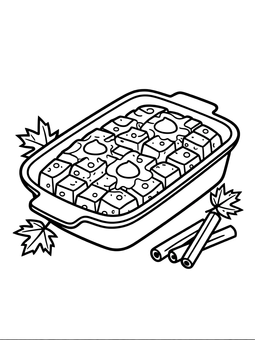 A detailed drawing of a Thanksgiving bread pudding.