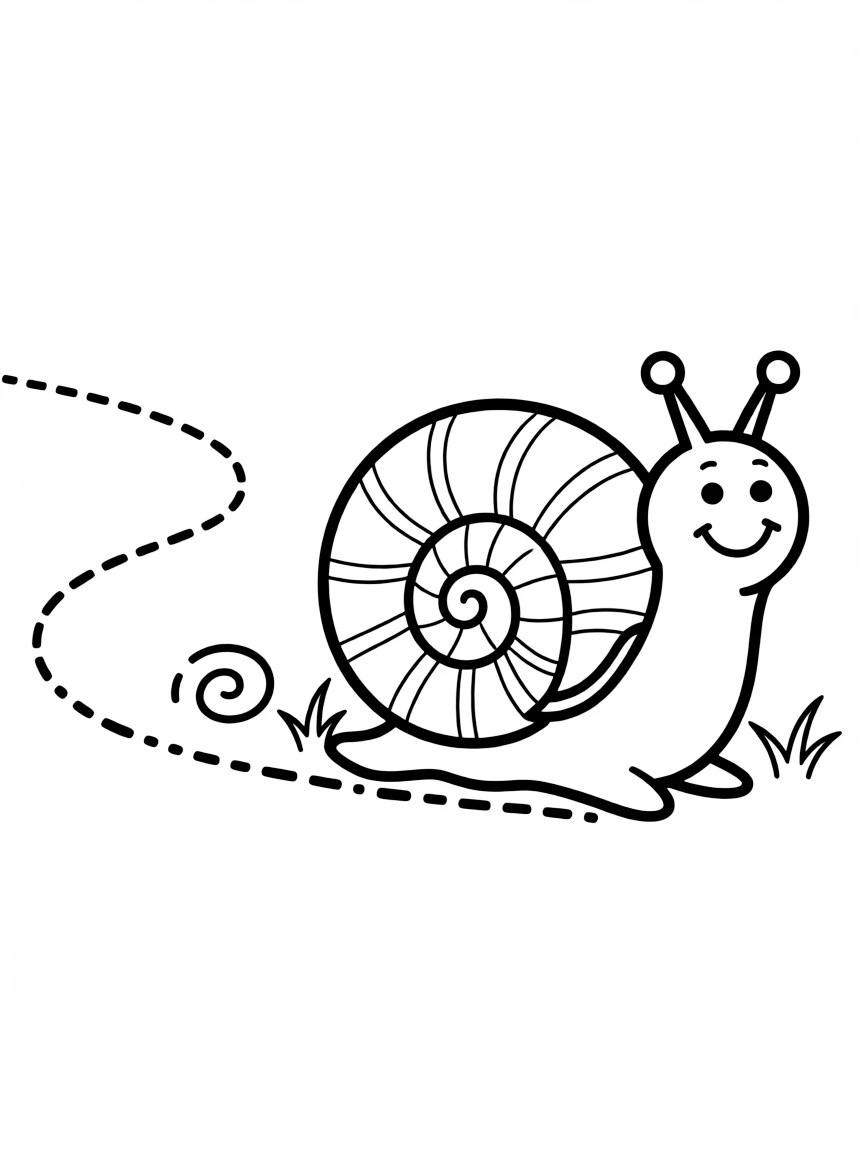 A cheerful snail leaving a trail.