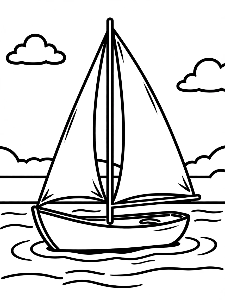 A sailboat floating on calm water.