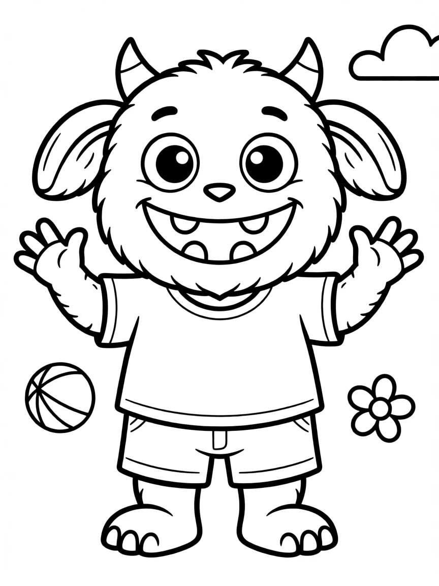 A friendly monster with big eyes and a smile.