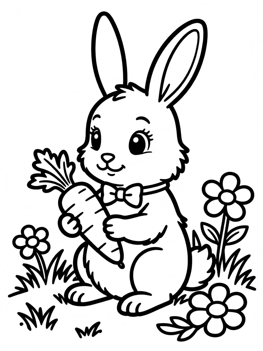 A little rabbit eating a carrot.