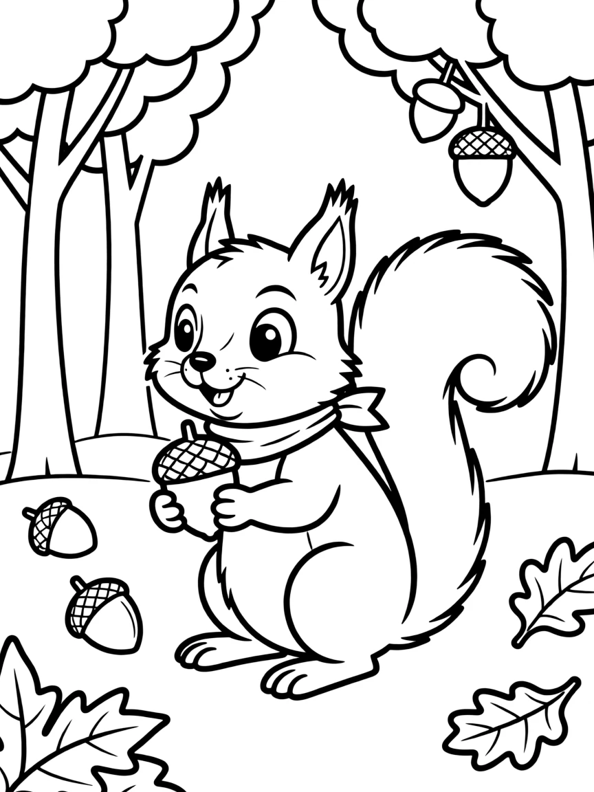 A squirrel collecting acorns.
