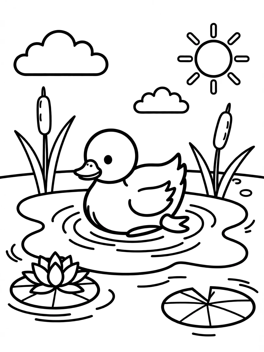 A little duckling swimming in a puddle.