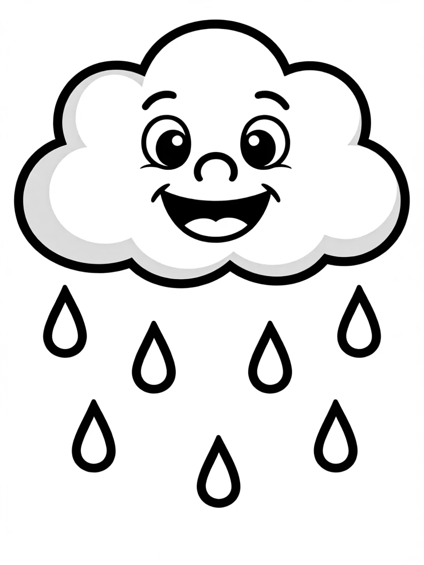 A smiling cloud raining gentle drops.