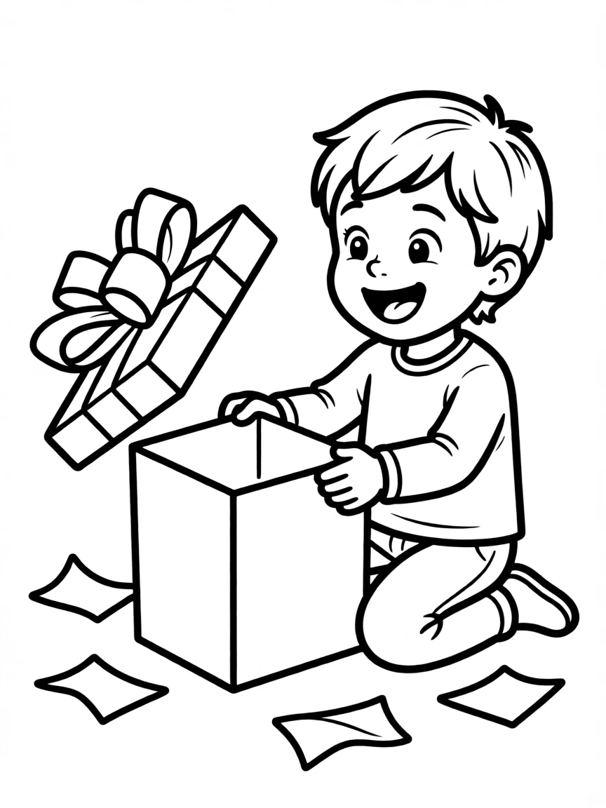 A child opening a present with excitement.