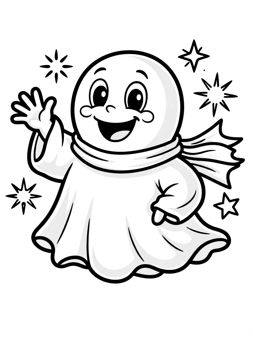 A friendly ghost waving hello.
