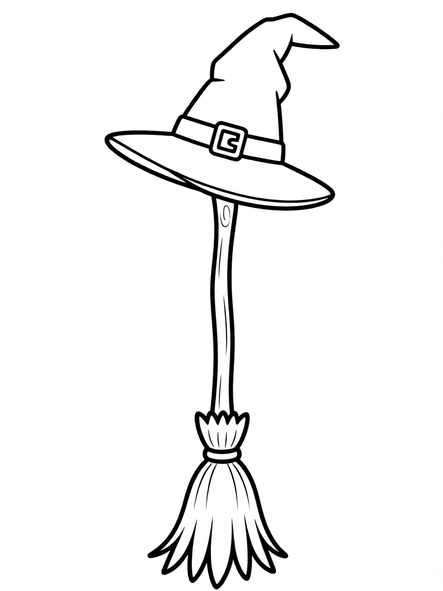 A broomstick with a witch's hat on it.