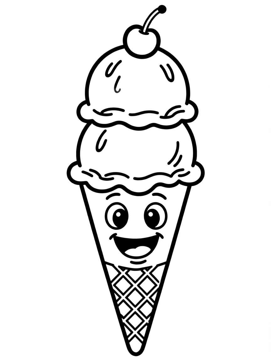 A happy ice cream cone with two scoops.