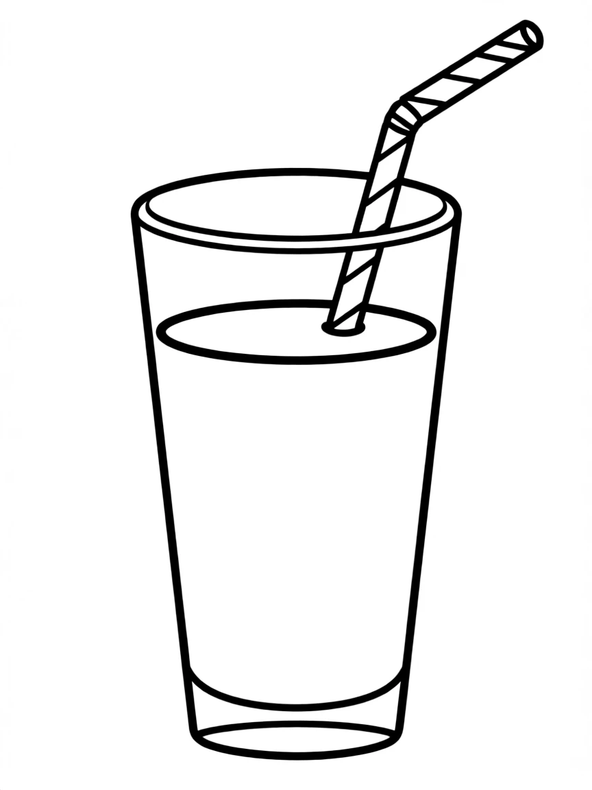 A glass of milk with a straw.