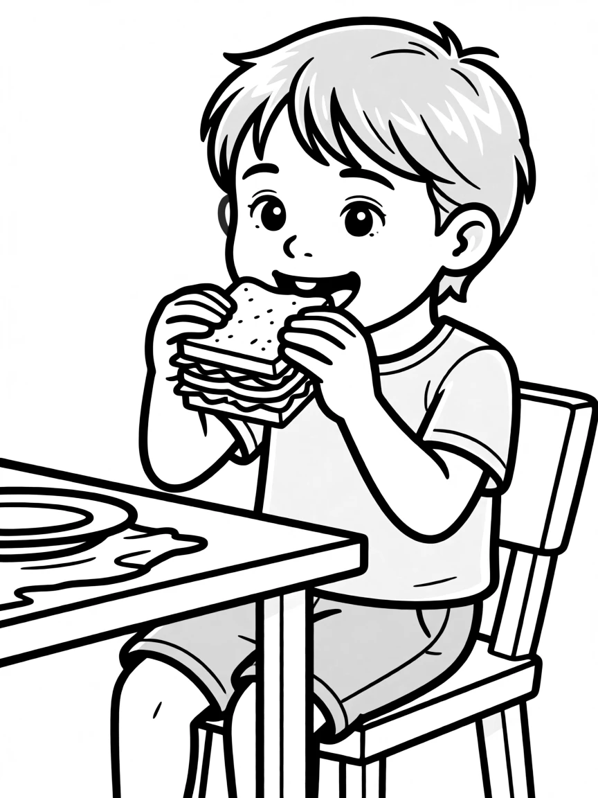 A child eating a sandwich.