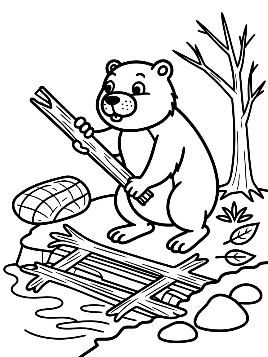 A beaver building a dam.