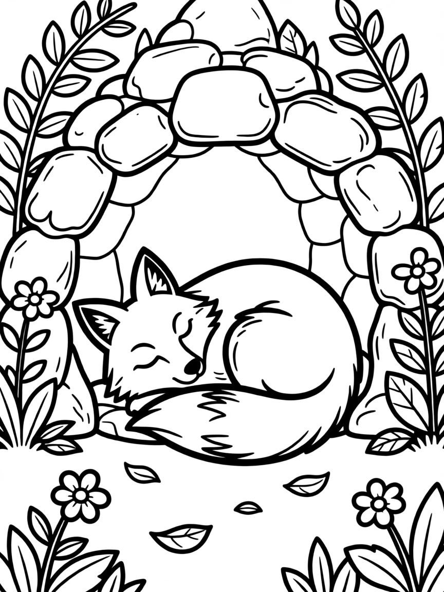 A fox sleeping in its den.