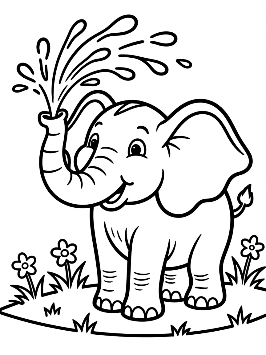An elephant with a big trunk spraying water.